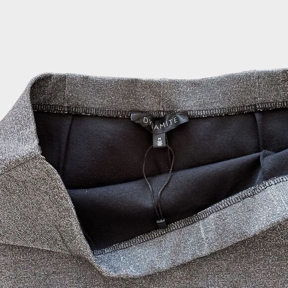 Dynamite Silver Sparklr Midi Skirt Sz M Shiny Soft Fabric & Chic Wedding - Picture 3 of 5